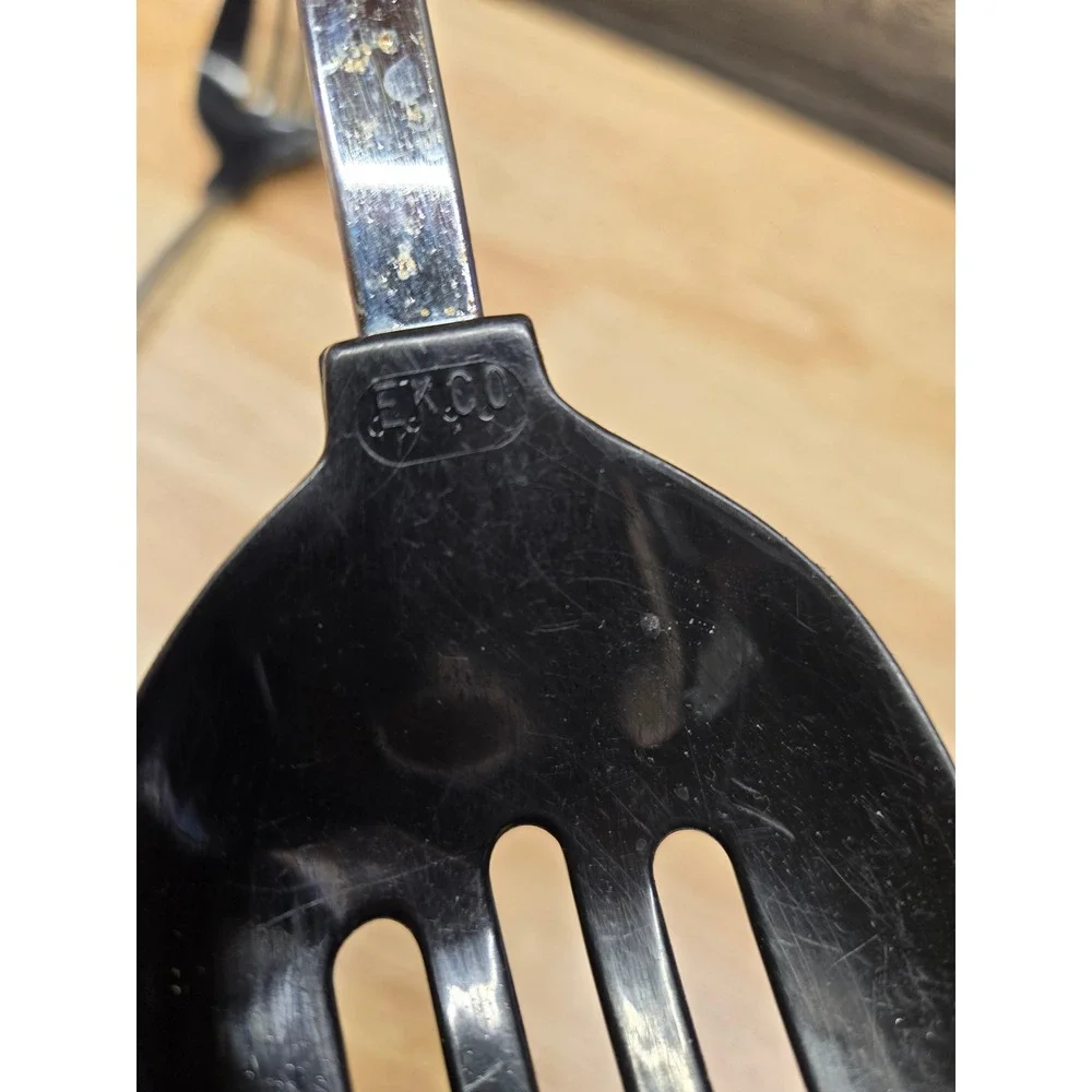 EKCO Vintage Slotted Spoon Black Nylon Stainless Steel Handle Kitchen Utensil